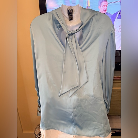 Zara Light Blue Satin Long Sleeve Blouse - Picture 5 of 9